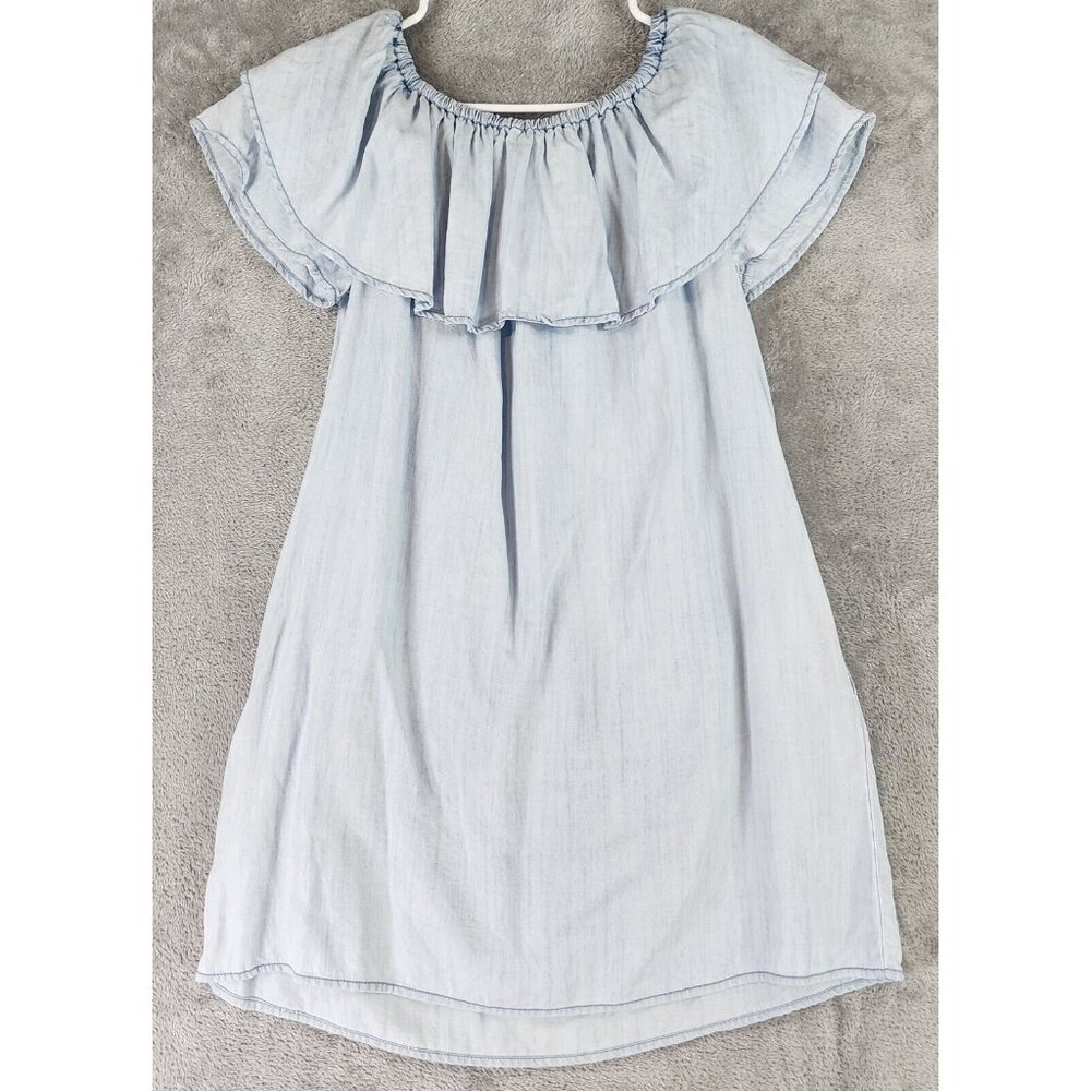 Sneak‎ Peak Dress Womens Small Light Blue Chambray Off the Shoulder Casual Mini